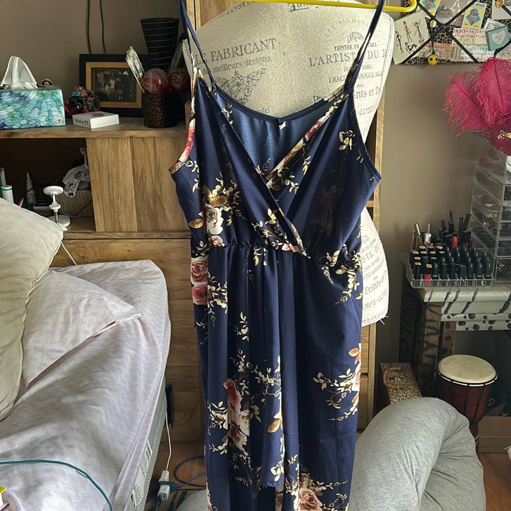 Navy Floral Romper with Train - Large